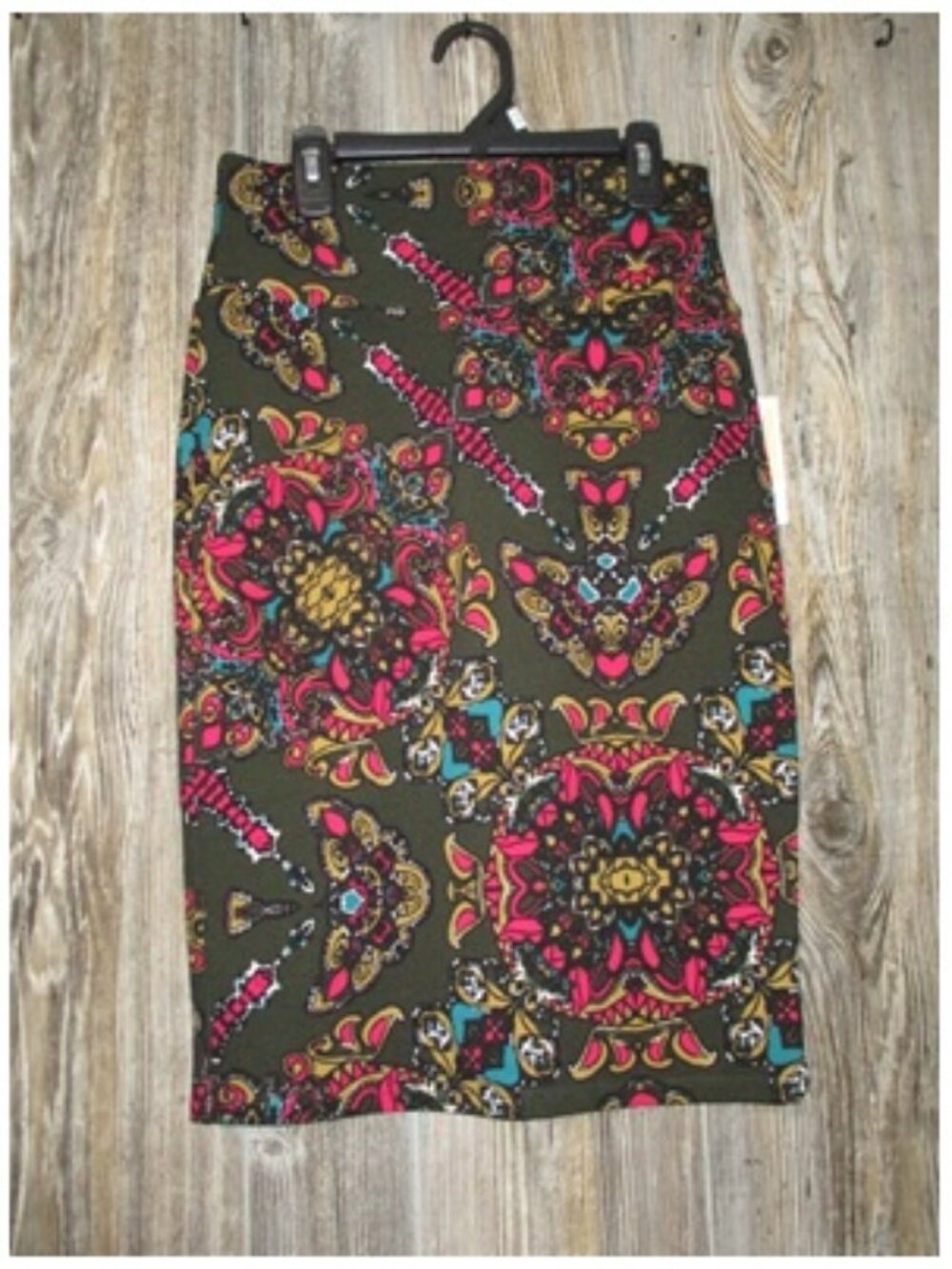 New Lularoe Womens Sz XS Olive Green Paisley Skirt Art to Wear Fall Office